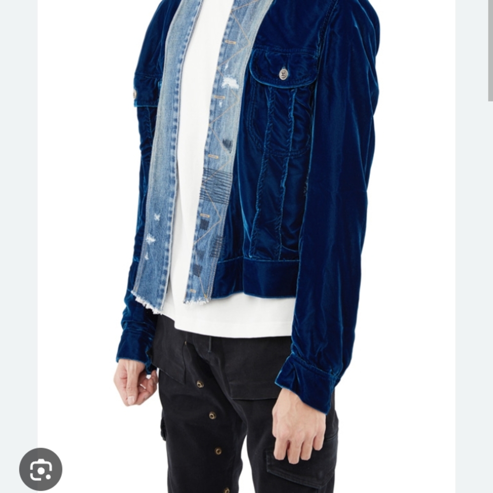 Elegant Blue Velvet and Denim Women's Jacket